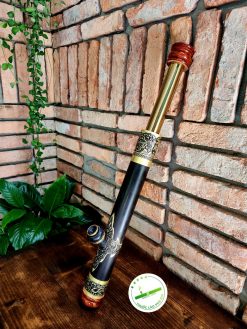 Điếu cày du lịch mini trúc rút bọc đồng khảm (kèm bao da loại dày có túi phụ) 7 dieu cay truc rut dong kham 3 1