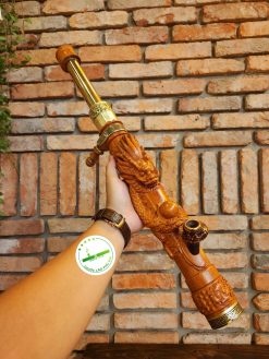 Điếu cày rút mini gỗ hương đỏ trạm rồng nổi