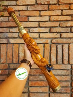 Điếu cày rút mini gỗ hương đỏ trạm rồng nổi