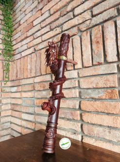 Điếu cày mun trạm rồng cuộn D10