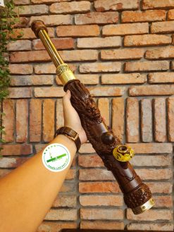 Điếu cày gỗ hương nâu mini rút trạm rồng nổi
