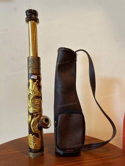 Điếu cày rút mini gỗ mun đen trạm rồng nổi MNM03