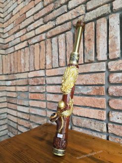 Điếu cày gỗ mun mini rút trạm rồng nổi MNM03