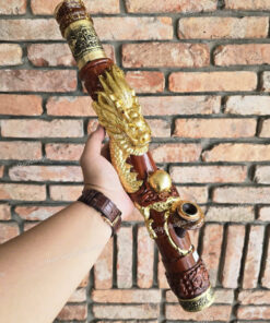 Điếu cày gỗ mun mini rút trạm rồng nổi MNM03
