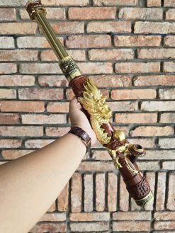 Điếu cày gỗ mun mini rút trạm rồng nổi MNM03 45cm bền đẹp 2 dieu cay go mun mini rut tram rong noi mnm03 7