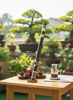 Điếu cày trúc bọc đồng khảm N13