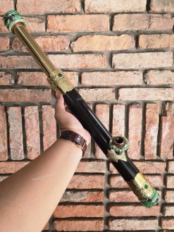 Điếu cày mini rút trúc bọc đồng khảm ngọc MNBT11