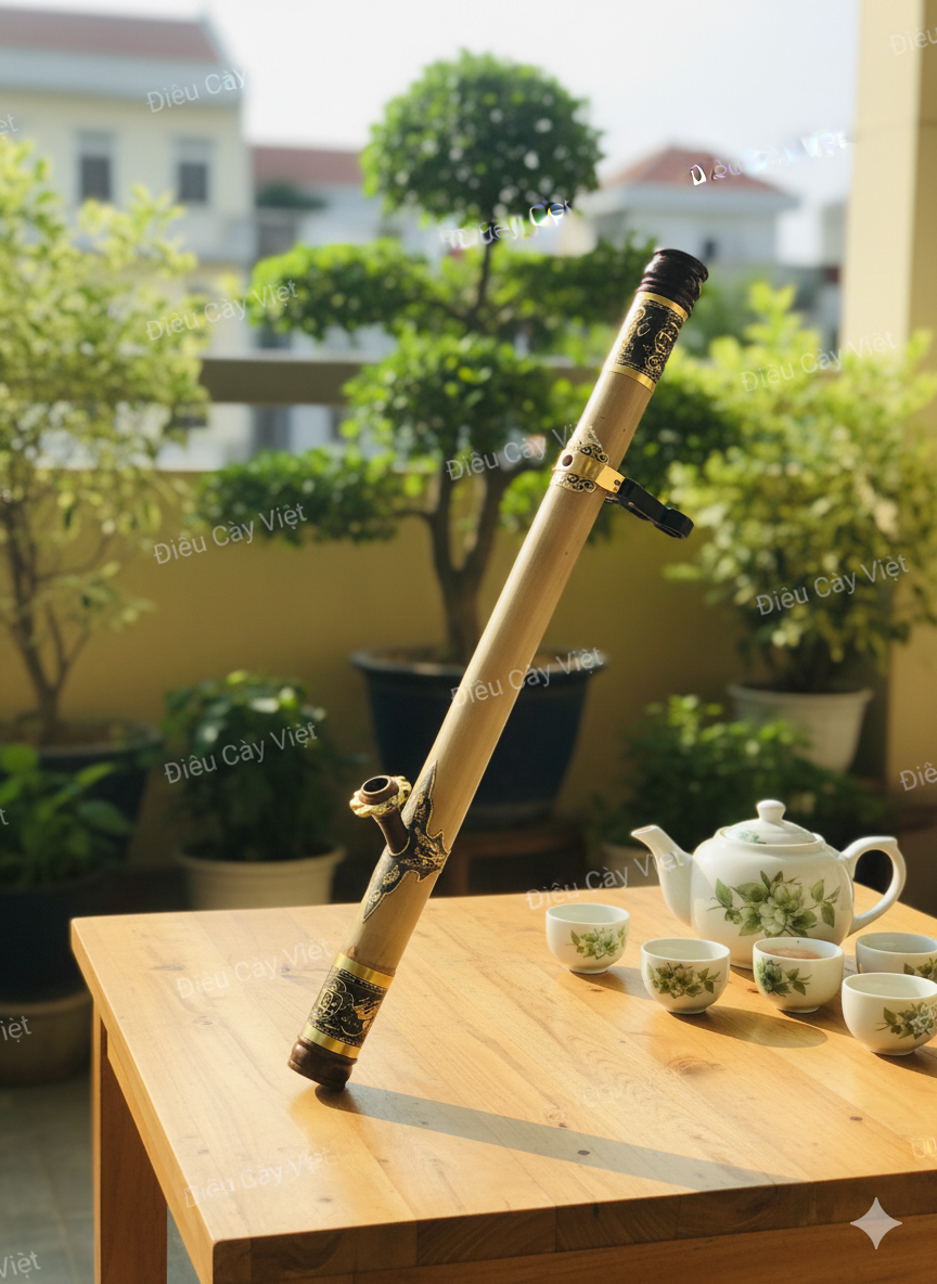 Điếu cày nứa thửa bọc đồng khảm DN05