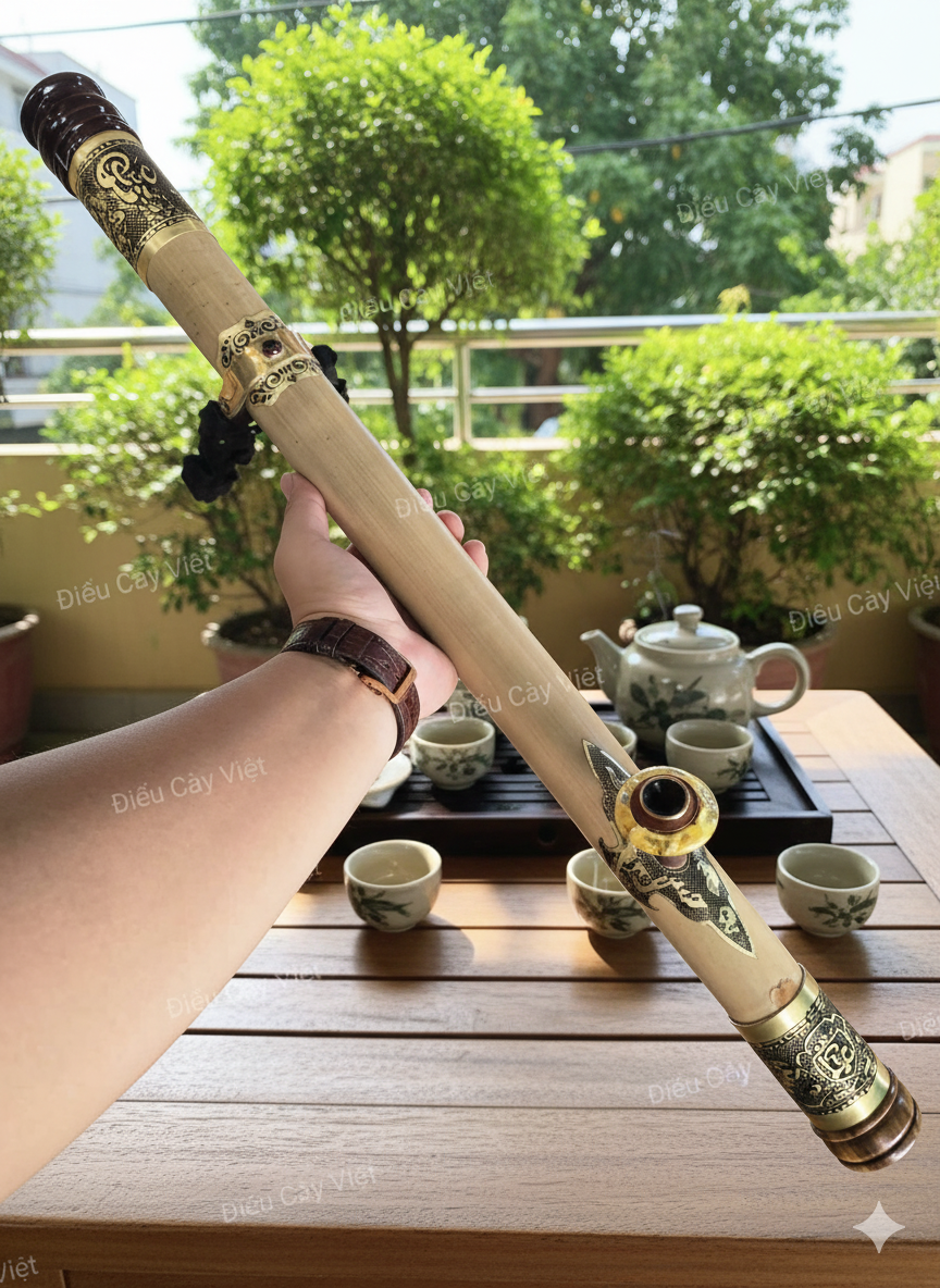 Điếu cày nứa thửa bọc đồng khảm DN05