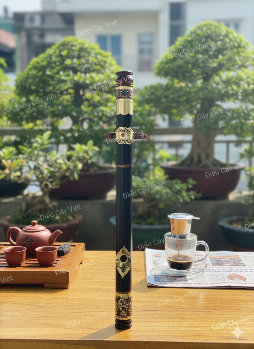 Điếu cày trúc bọc đồng khảm N13
