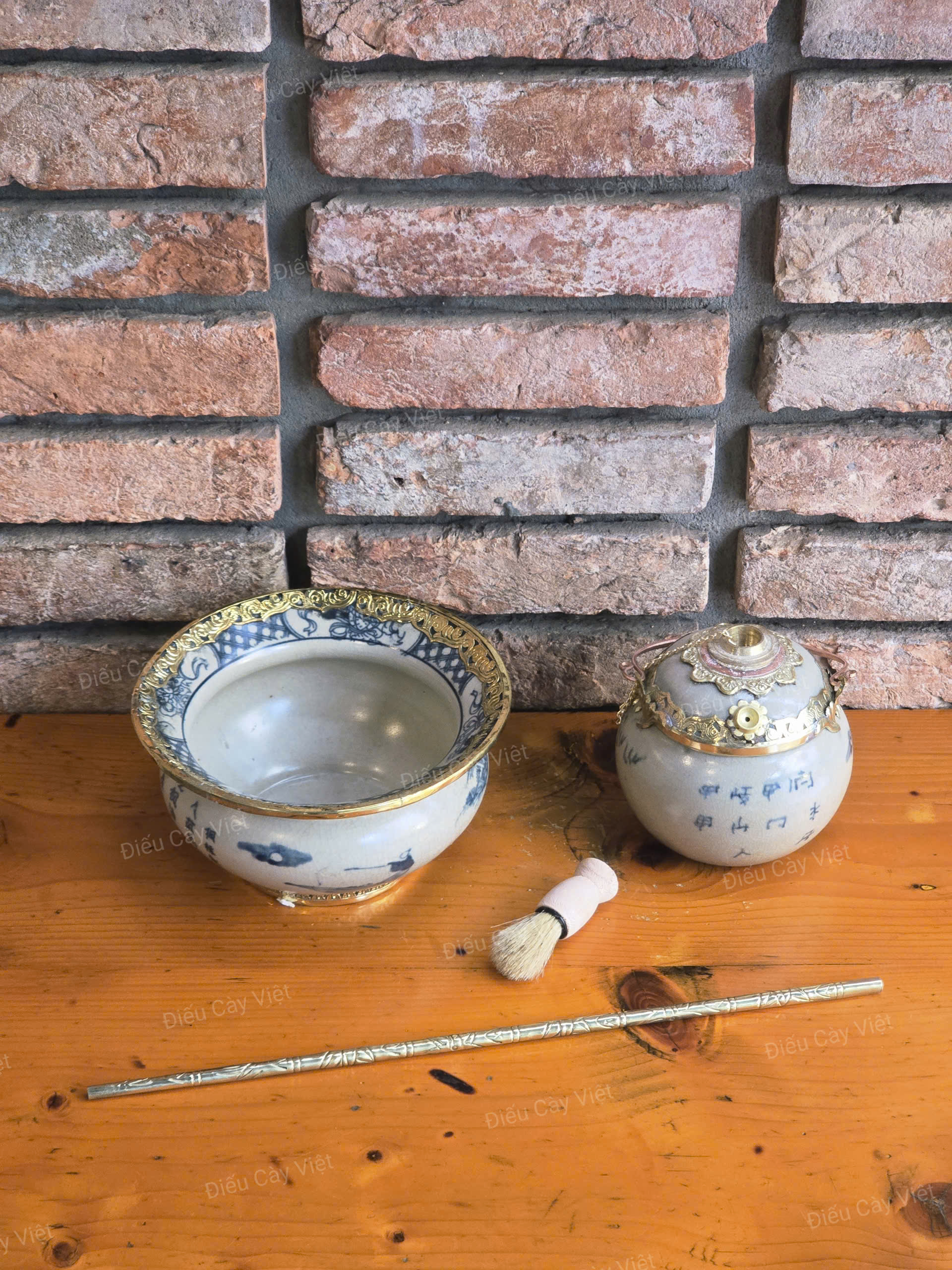 Điếu bát Bát Tràng men rạn dáng tròn size lớn B05 bền đẹp mát khói