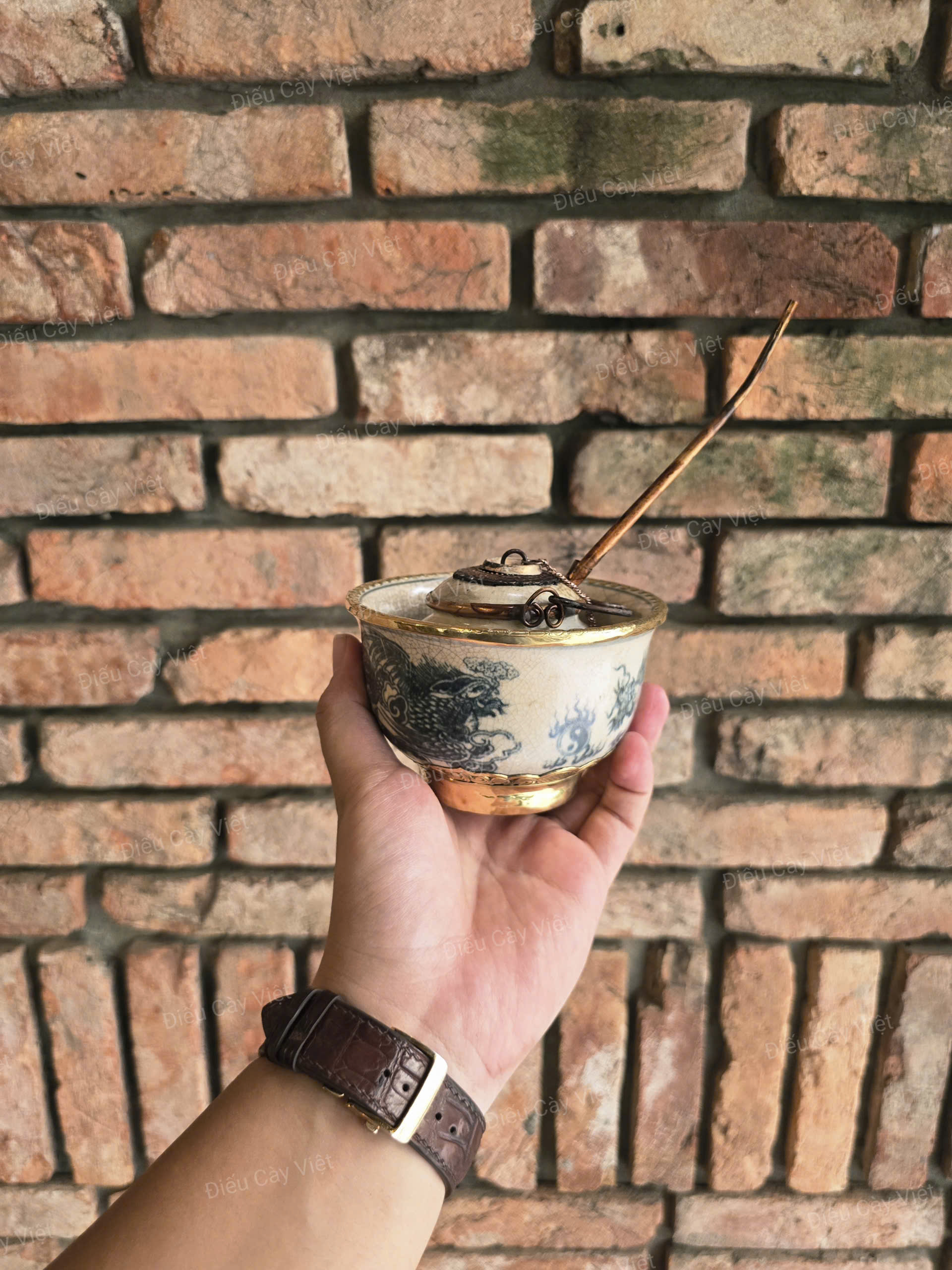 Điếu bát Bát Tràng men rạn mini B06 bền đẹp tiện gọn