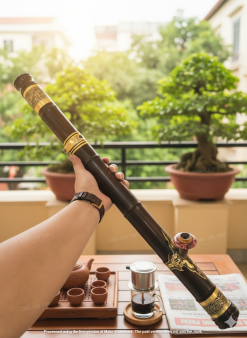 Điếu cày trúc bọc đồng khảm N28