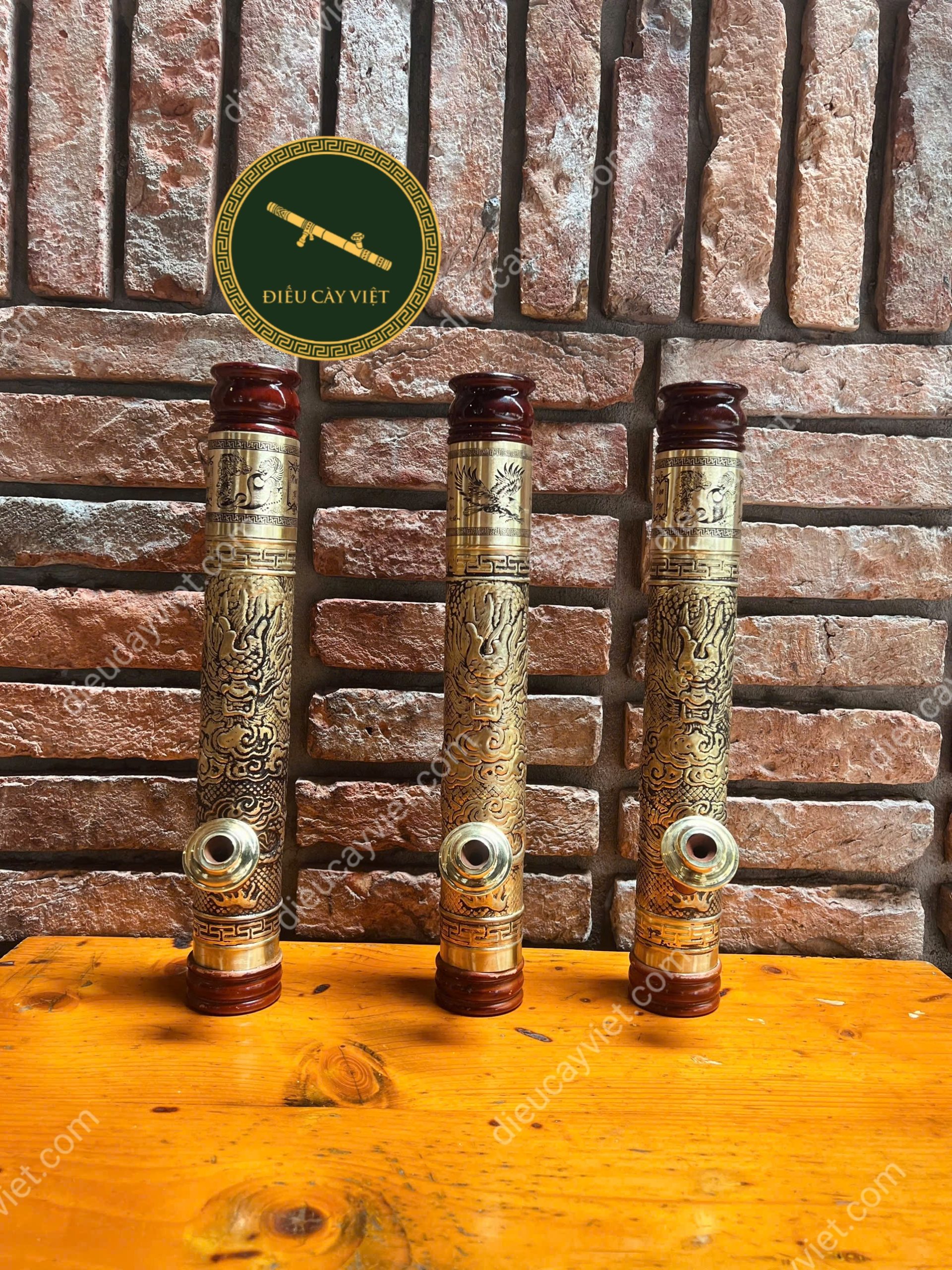 Điếu cày mini rút đồng khối khảm rồng DK05 bền đẹp