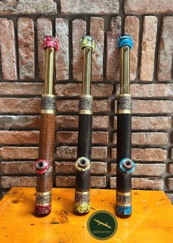 MNBT15 - Điếu cày mini trúc rút bọc đồng khảm nổi đế ngọc 4 mnbt15 4